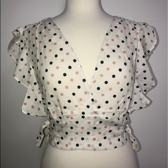 Hyfve Crop Top,Flutter Sleeves,Mauve-Blk Polka Dot - Picture 2 of 8